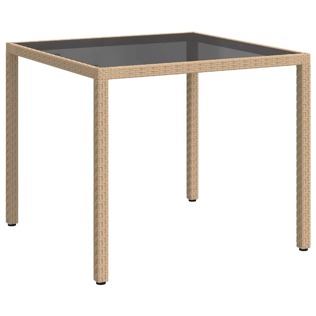 Vidaxl tuintafel 90x90x75 cm gehard glas en poly rattan beige