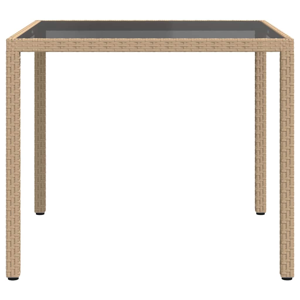 Vidaxl tuintafel 90x90x75 cm gehard glas en poly rattan beige
