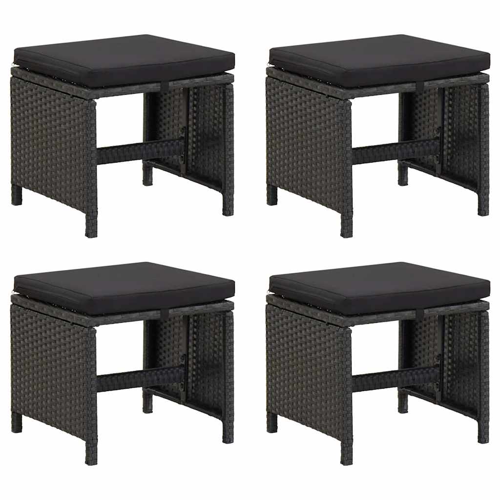 Vidaxl tuinkrukken 4 st met kussens poly rattan zwart