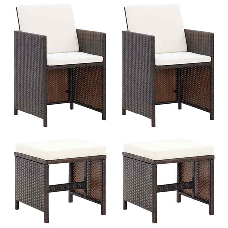 Vidaxl 4-delige tuinstoelen- en voetenbankenset poly rattan bruin