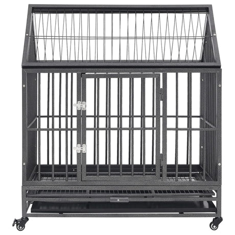 Vidaxl hondenbench met wielen en dak 92x62x106 cm staal