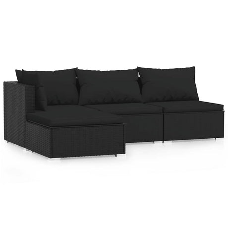 Vidaxl 4-delige loungeset met kussens poly rattan zwart