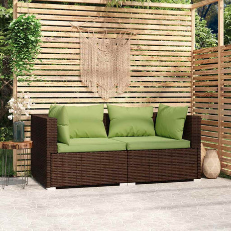 Vidaxl bank 2-zits met kussens poly rattan bruin