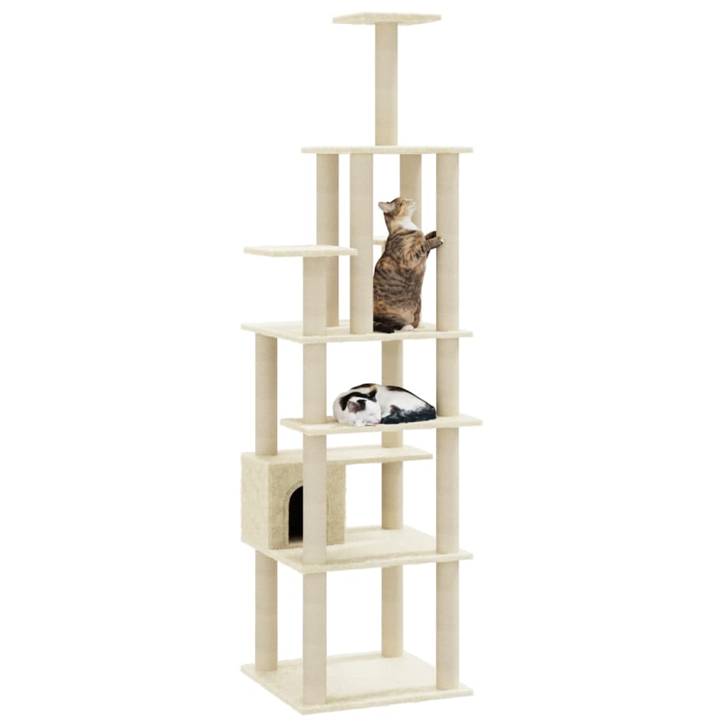 VidaXL Kattenkrabpaal met sisal krabpalen 183 cm crèmekleurig