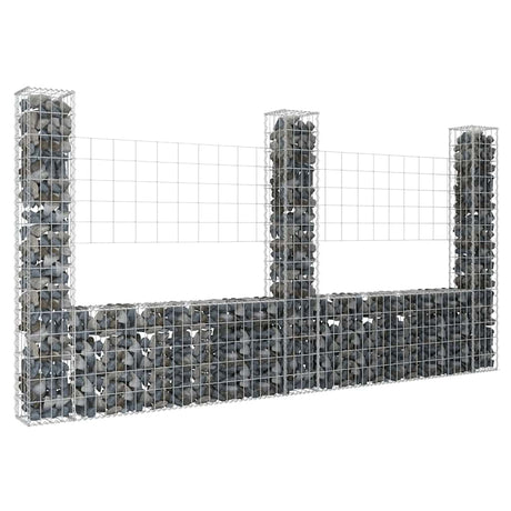 Vidaxl schanskorf u-vormig met 3 palen 260x20x150 cm ijzer