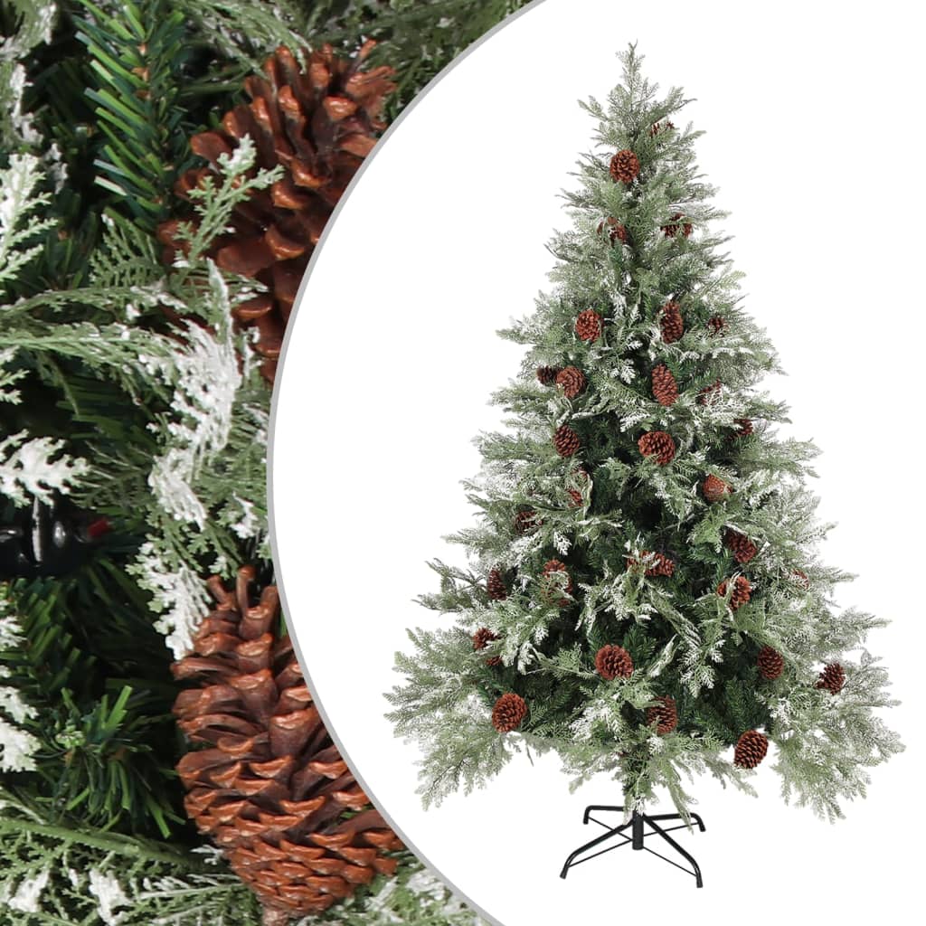 Vidaxl kerstboom met dennenappels 120 cm pvc en pe groen en wit