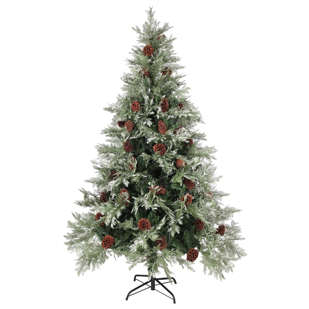 Vidaxl kerstboom met dennenappels 120 cm pvc en pe groen en wit