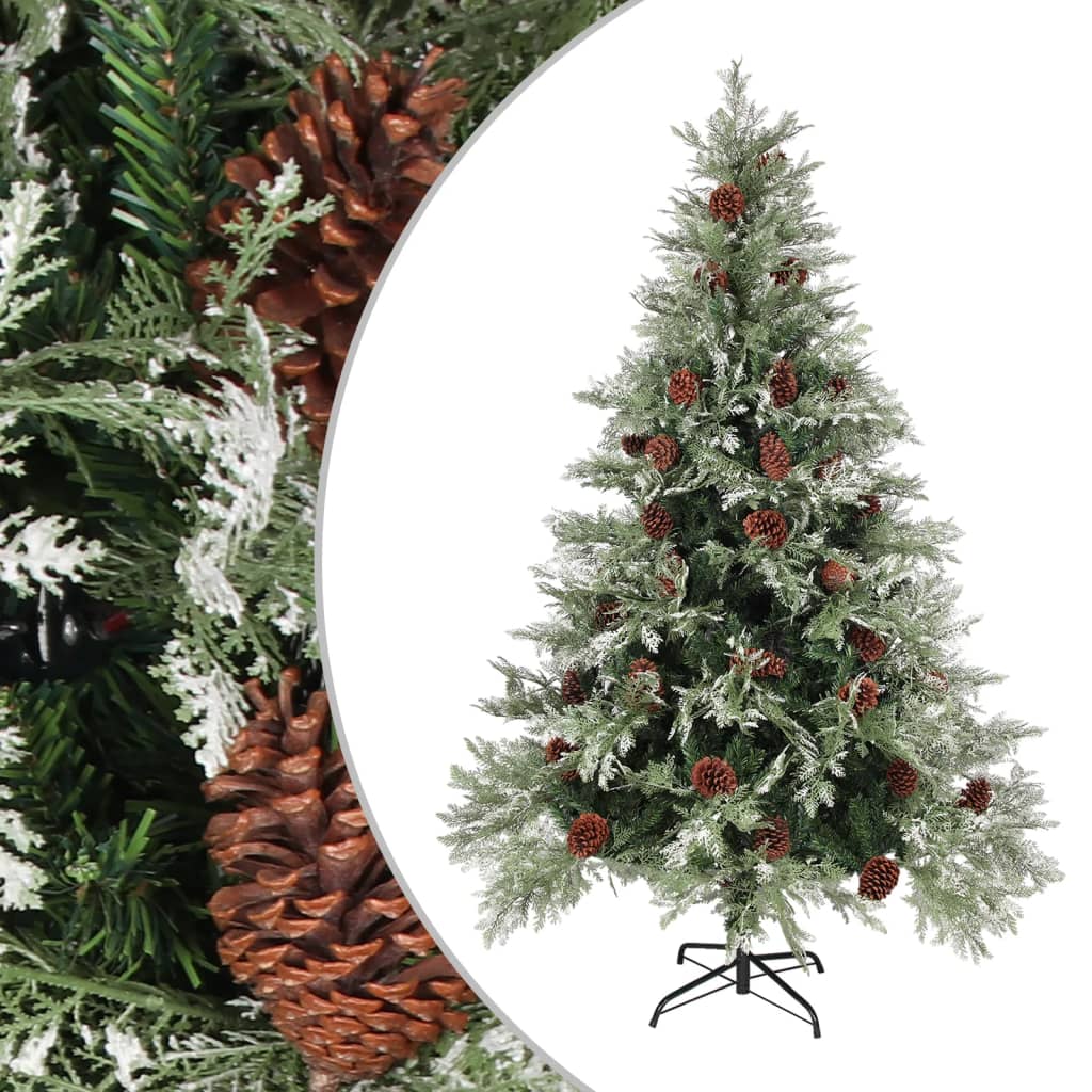 Vidaxl kerstboom met dennenappels 150 cm pvc en pe groen en wit