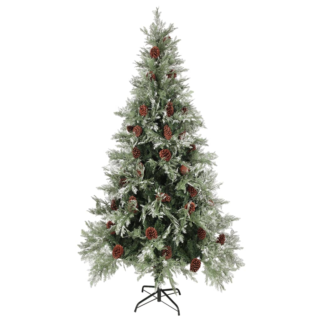 Vidaxl kerstboom met dennenappels 225 cm pvc en pe groen en wit