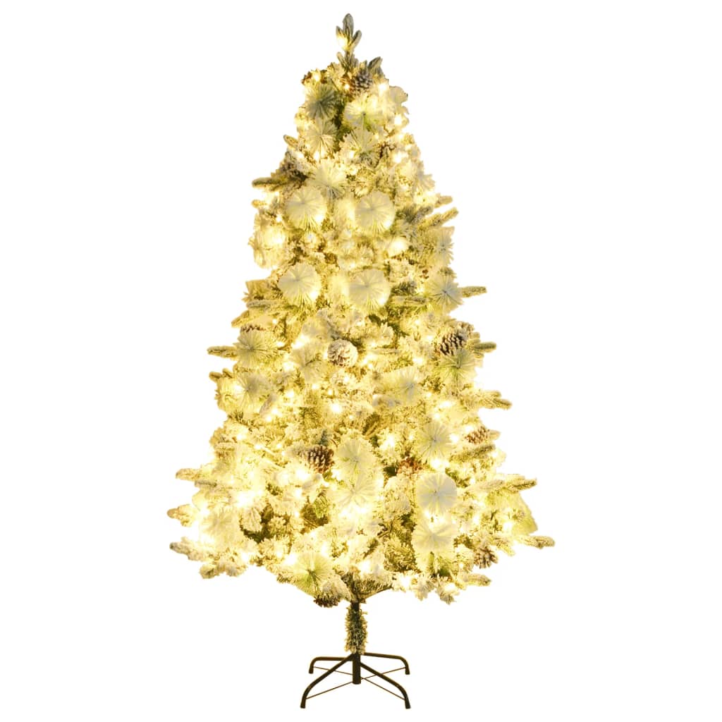 VidaXL Kerstboom met LED en dennenappels en sneeuw 195 cm PVC en PE