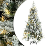 Vidaxl kerstboom met led en dennenappels en sneeuw 225 cm pvc en pe