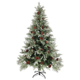 VidaXL Kerstboom met LED en dennenappels 120 cm PVC en PE groen en wit