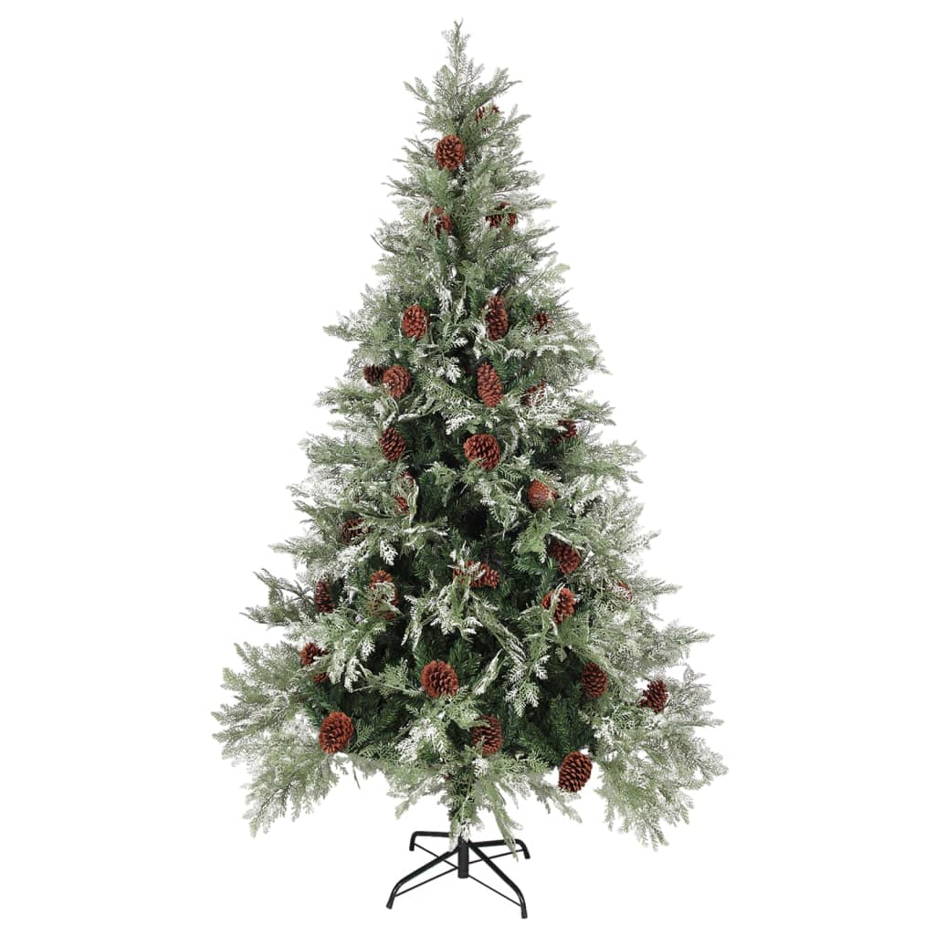 VidaXL Kerstboom met LED en dennenappels 195 cm PVC en PE groen en wit