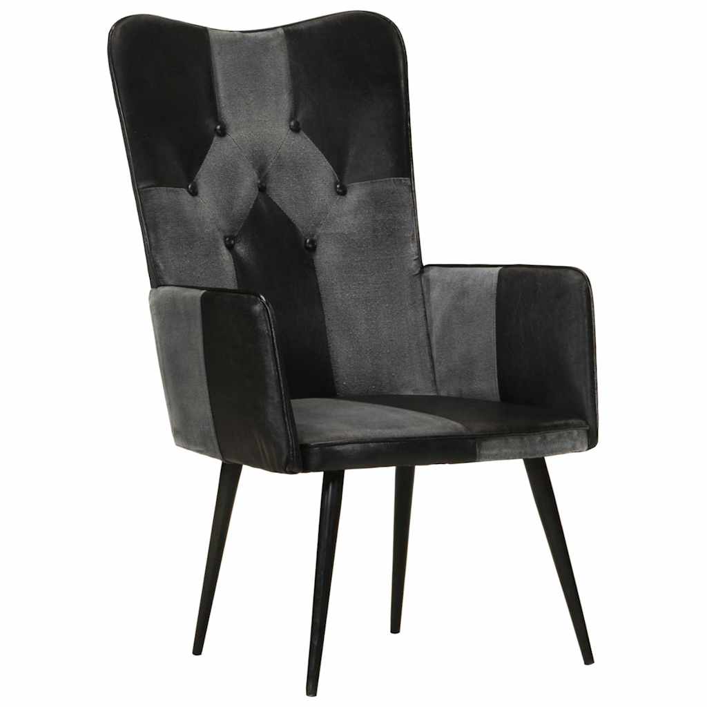 Vidaxl fauteuil echt leer zwart en grijs
