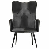 Vidaxl fauteuil echt leer zwart en grijs
