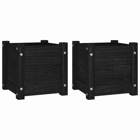 Vidaxl plantenbakken 2 st 31x31x31 cm massief grenenhout zwart