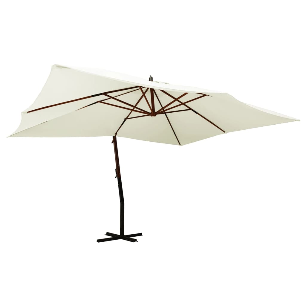 VidaXL Zweefparasol met houten paal 400x300 cm zandwit