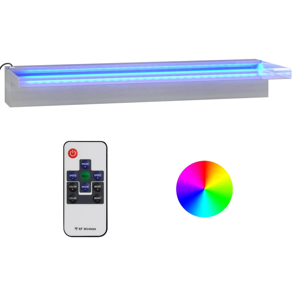 Vidaxl watervaloverlaat met rgb led's 60 cm roestvrij staal