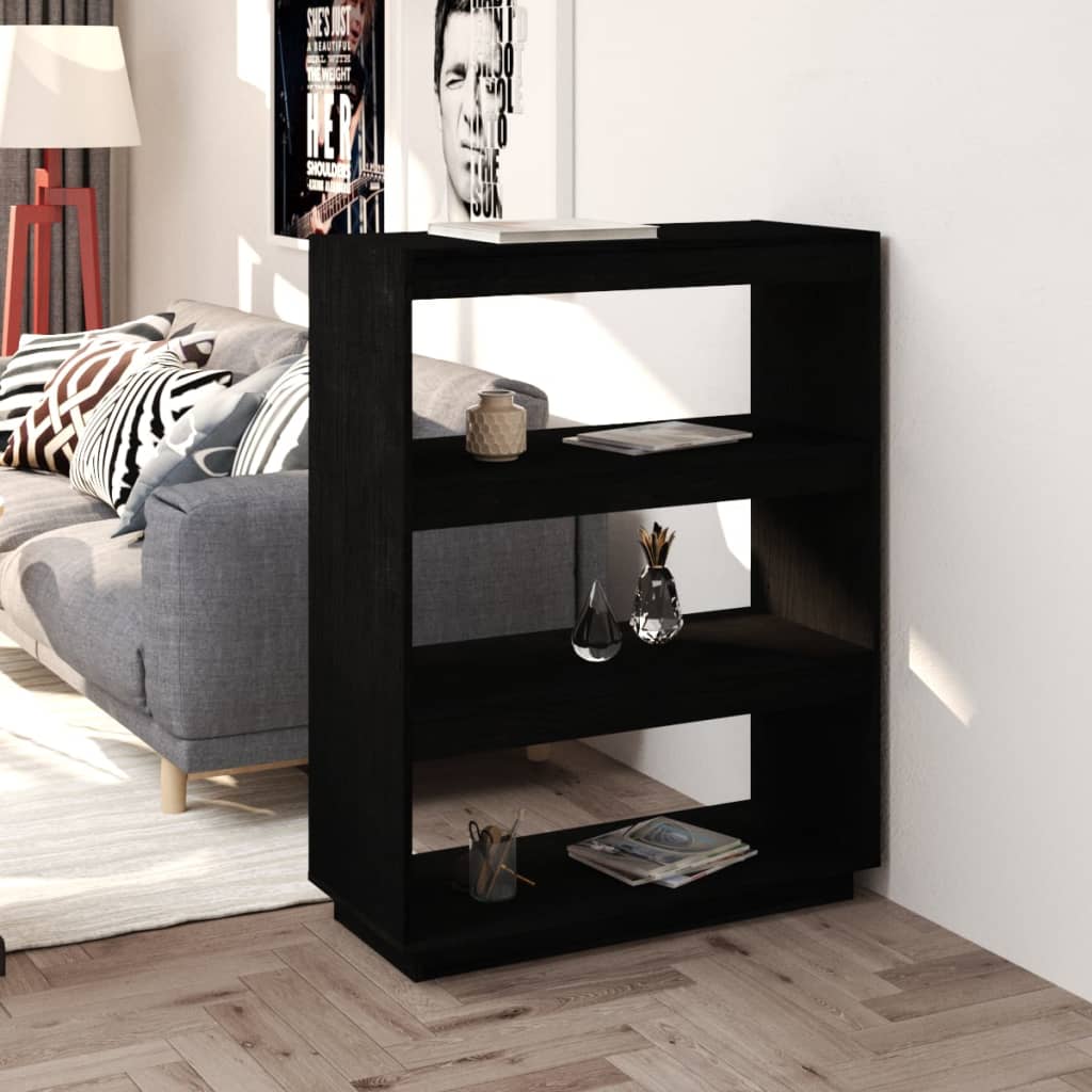 Vidaxl boekenkast kamerscherm 80x35x103 cm massief grenenhout zwart