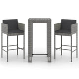 Vidaxl 3-delige tuinbarset met kussens poly rattan grijs