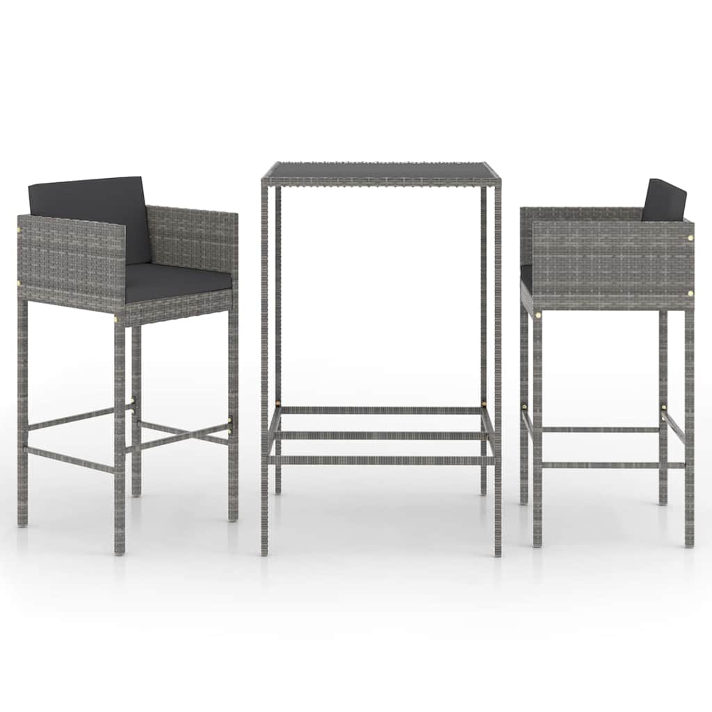 Vidaxl 3-delige tuinbarset met kussens poly rattan grijs
