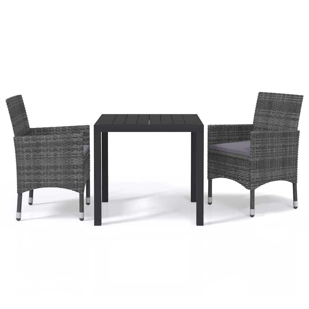 Vidaxl 3-delige tuinset met kussens poly rattan grijs