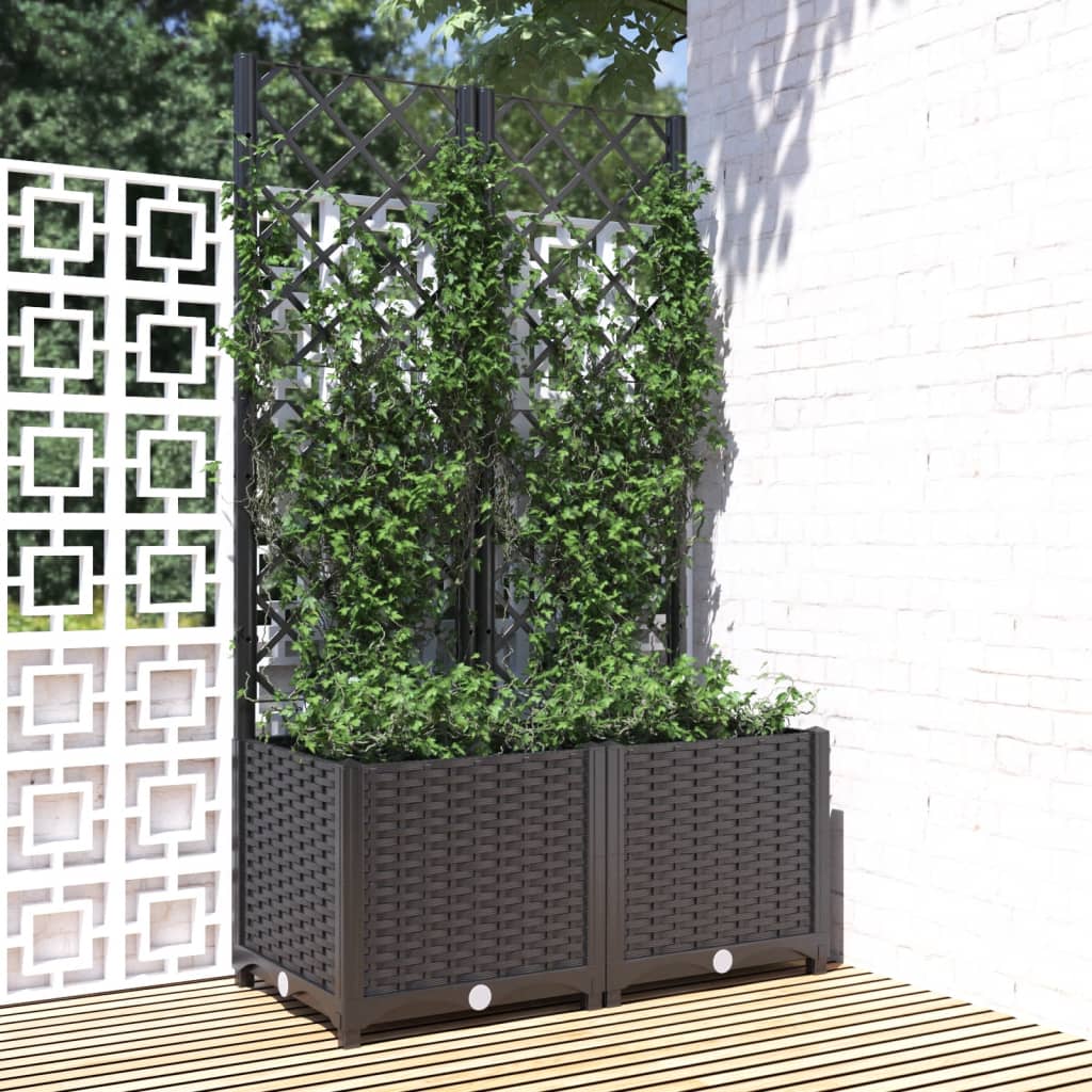 Vidaxl plantenbak met latwerk 80x40x136 cm polypropeen zwart