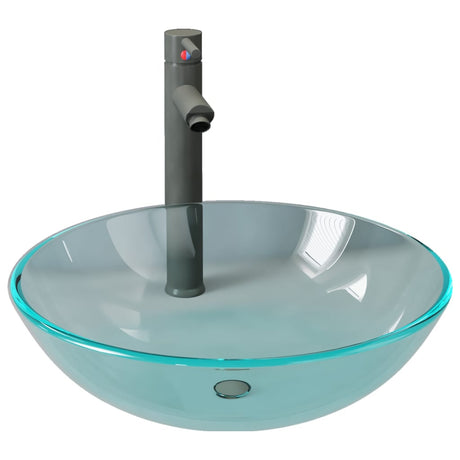 Vidaxl wastafel met kraan en pop-up afvoer gehard glas transparant