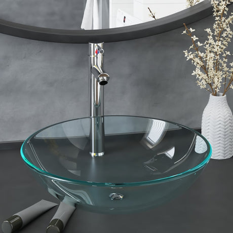 Vidaxl wastafel met kraan en pop-up afvoer gehard glas transparant