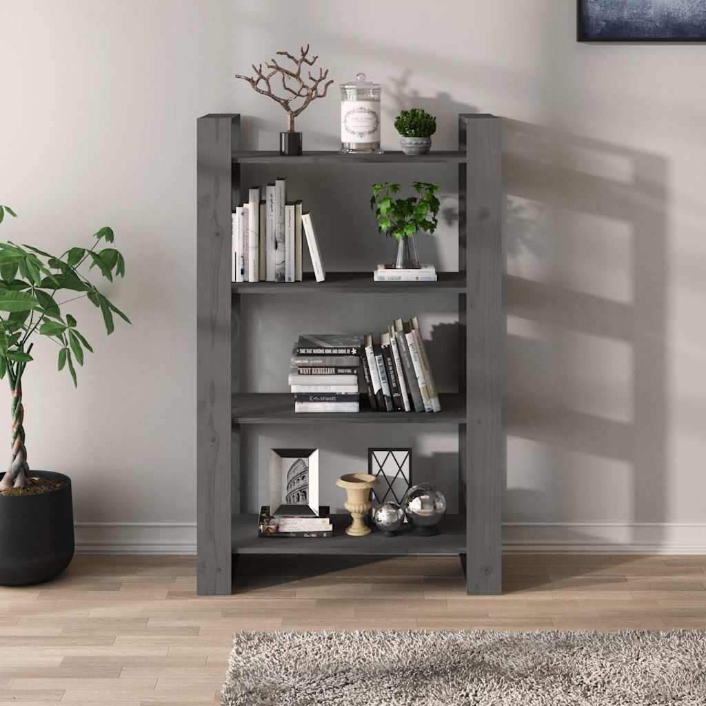 Vidaxl boekenkast kamerscherm 80x35x125 cm massief grenenhout grijs