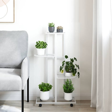 Vidaxl bloemenstandaard met wielen 4-laags 44x23x80 cm ijzer wit