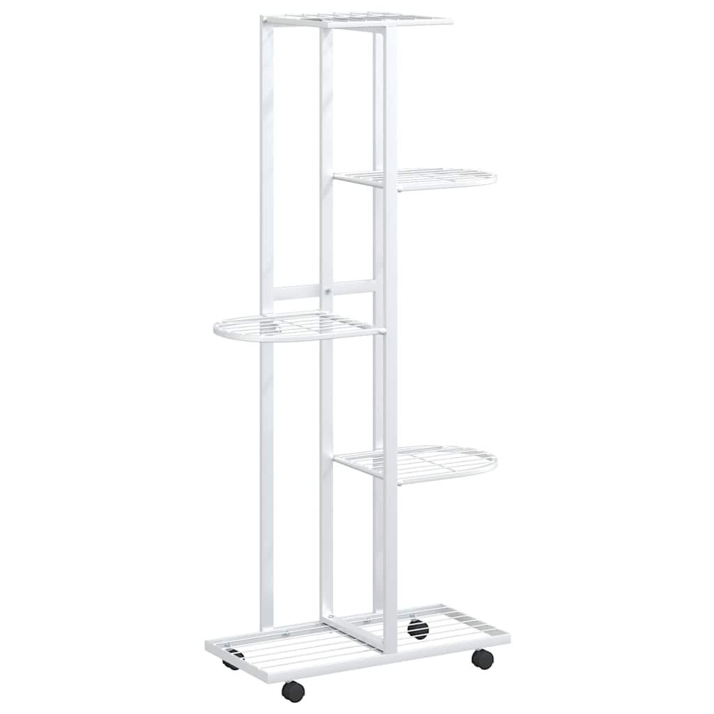 Vidaxl bloemenstandaard met wielen 5-laags 44x23x100 cm ijzer wit