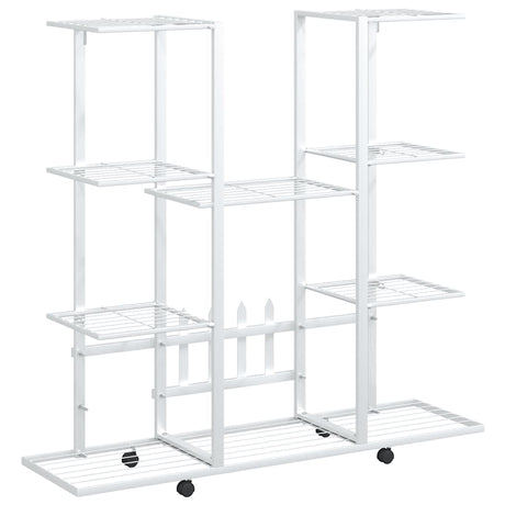 Vidaxl bloemenstandaard met wielen 94,5x24,5x91,5 cm ijzer wit