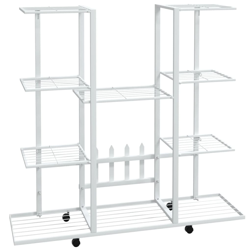 Vidaxl bloemenstandaard met wielen 94,5x24,5x91,5 cm ijzer wit