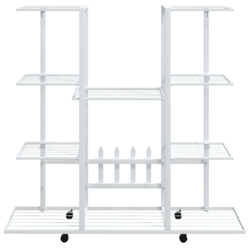 VidaXL Bloemenstandaard met wielen 94,5x24,5x91,5 cm ijzer wit