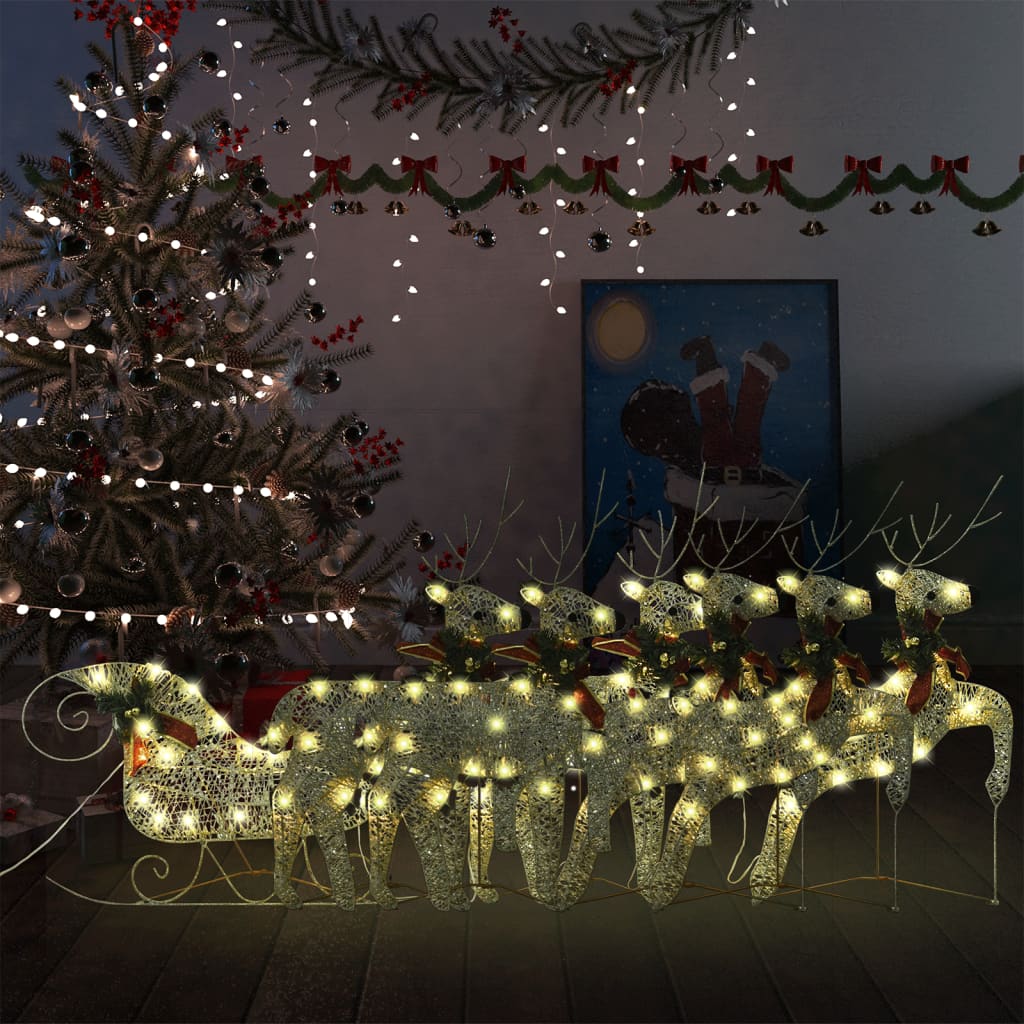 VidaXL Buitenkerstversiering rendieren en slee 140 LED's goudkleurig