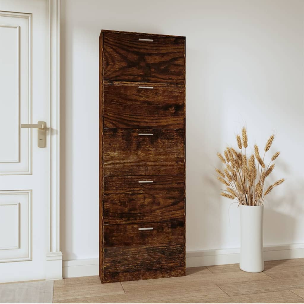 Vidaxl schoenenkast 59x17x169 cm bewerkt hout gerookt eikenkleurig