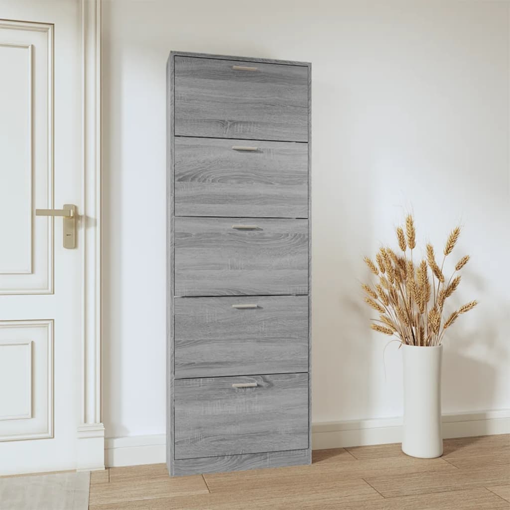 Vidaxl schoenenkast 59x17x169 cm bewerkt hout grijs sonoma eikenkleur