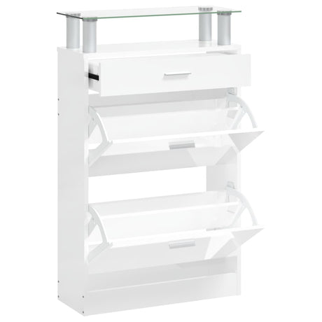 Vidaxl schoenenkast 63x24x104 cm bewerkt hout hoogglans wit