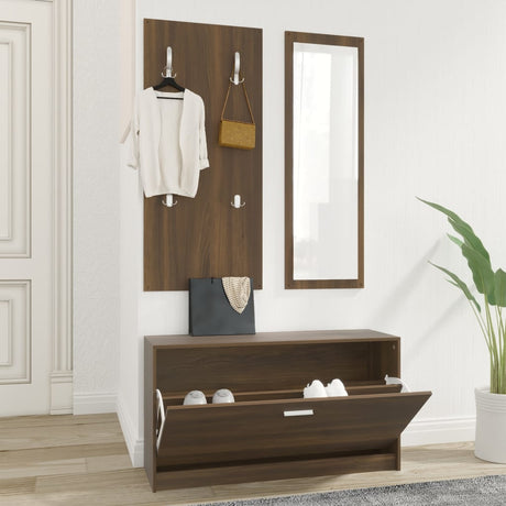 Vidaxl schoenenkastset 3-in-1 bewerkt hout bruineiken