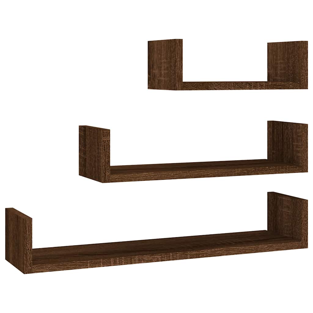 Vidaxl wandschappen 3 st bewerkt hout bruin eikenkleur