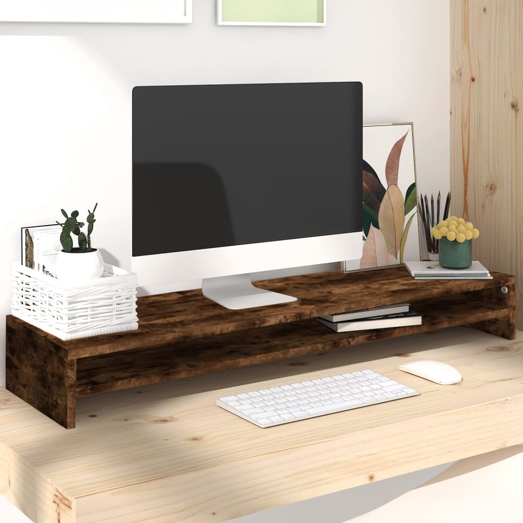 VidaXL Monitorstandaard 100x24x13 cm bewerkt hout gerookt eikenkleurig