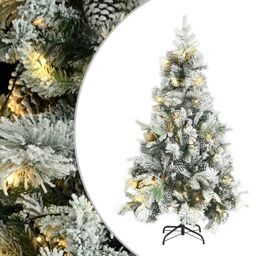 VidaXL Kerstboom met LED en dennenappels en sneeuw 195 cm PVC en PE