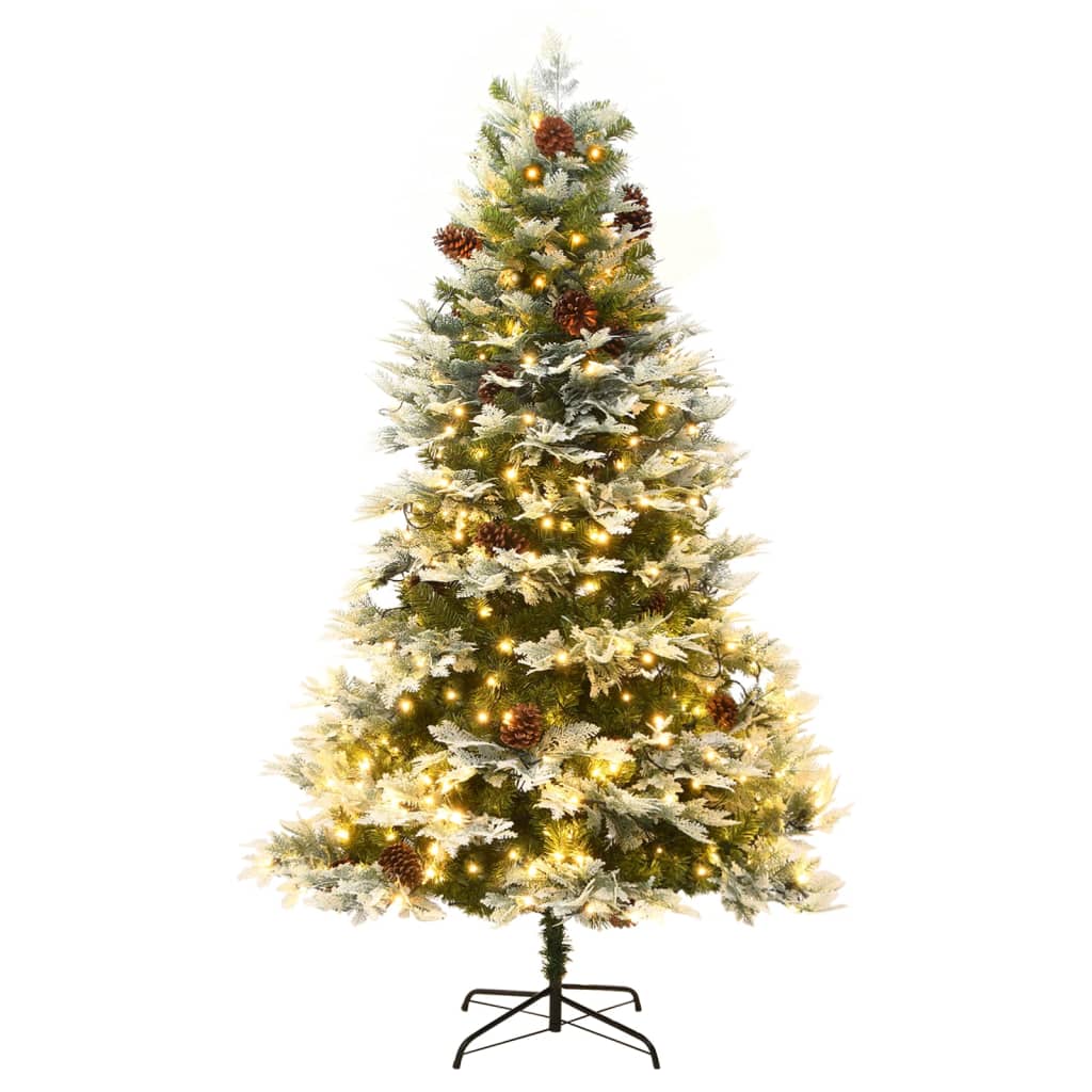 Vidaxl kerstboom met led en dennenappels 195 cm pvc en pe groen