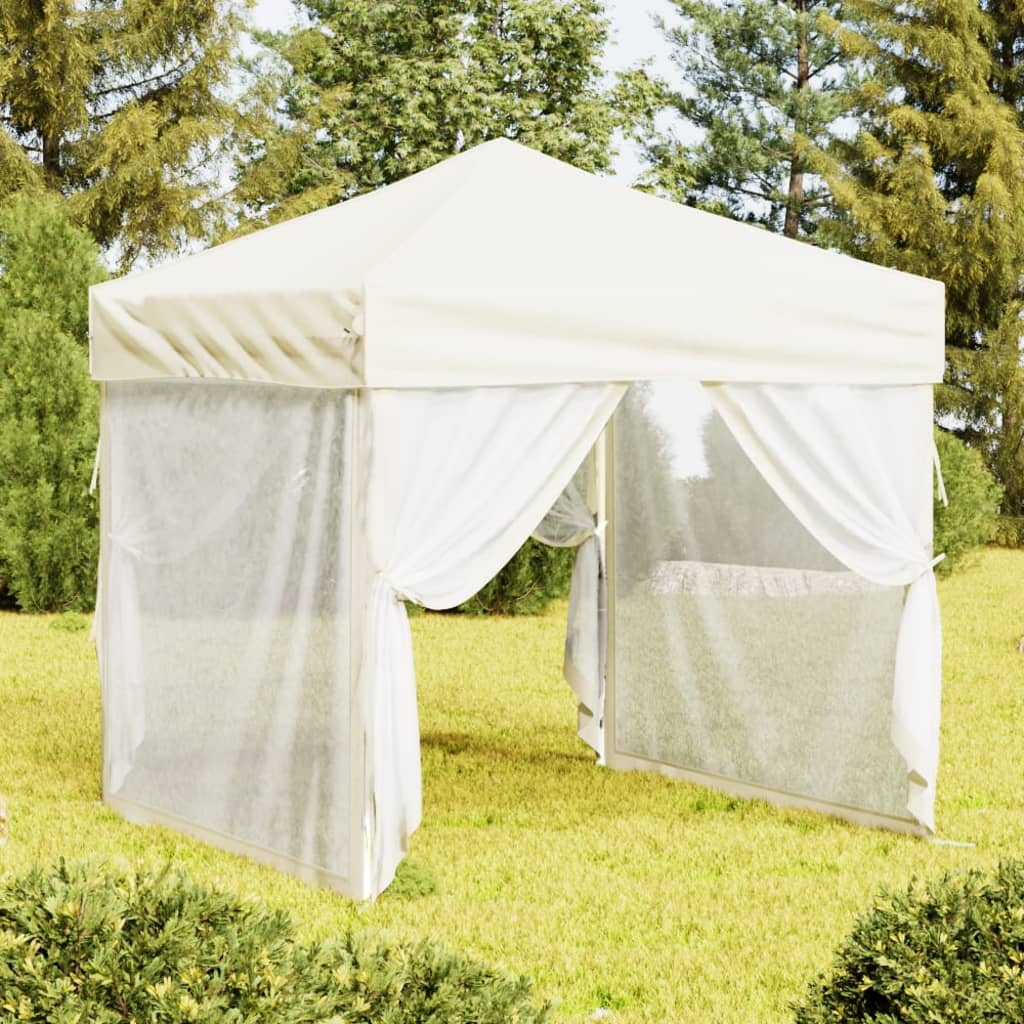 Vidaxl partytent inklapbaar met zijwanden 2x2 m crèmekleurig