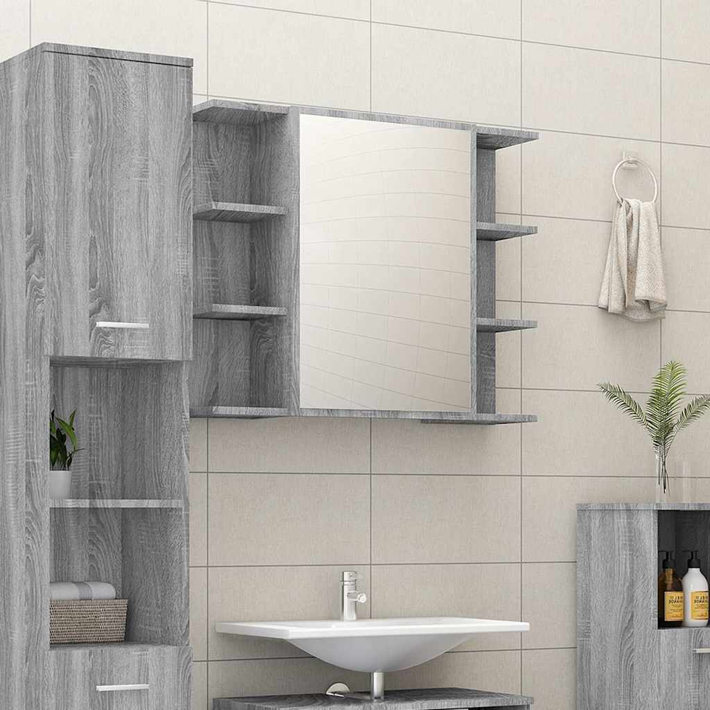 Vidaxl badkamerspiegelkast 80x20,5x64 cm bewerkt hout grijs sonoma