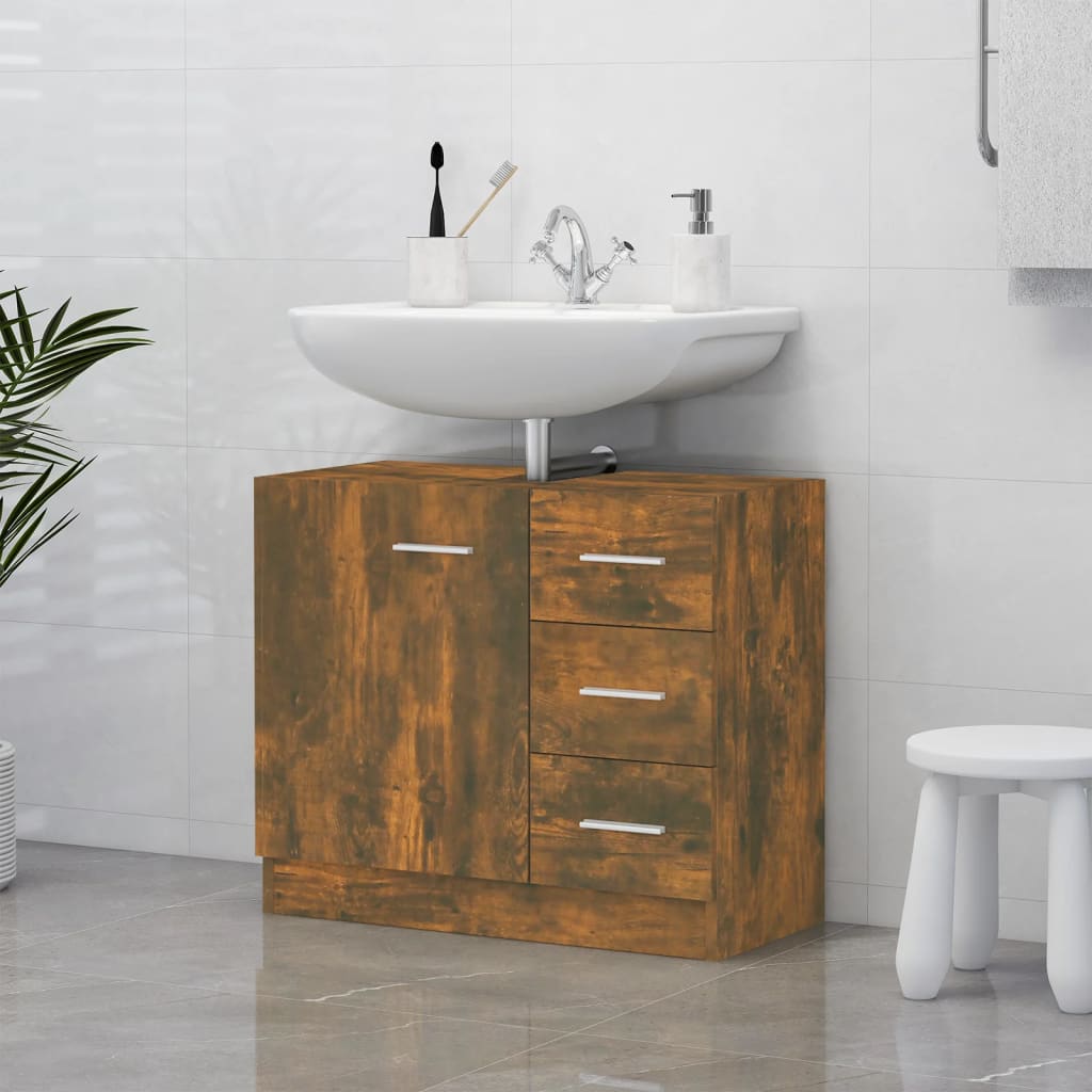 Vidaxl wastafelkast 63x30x54 cm bewerkt hout gerookt eikenkleurig