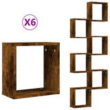 Vidaxl wandrekken kubus 6 st 30x15x30 cm gerookt eiken