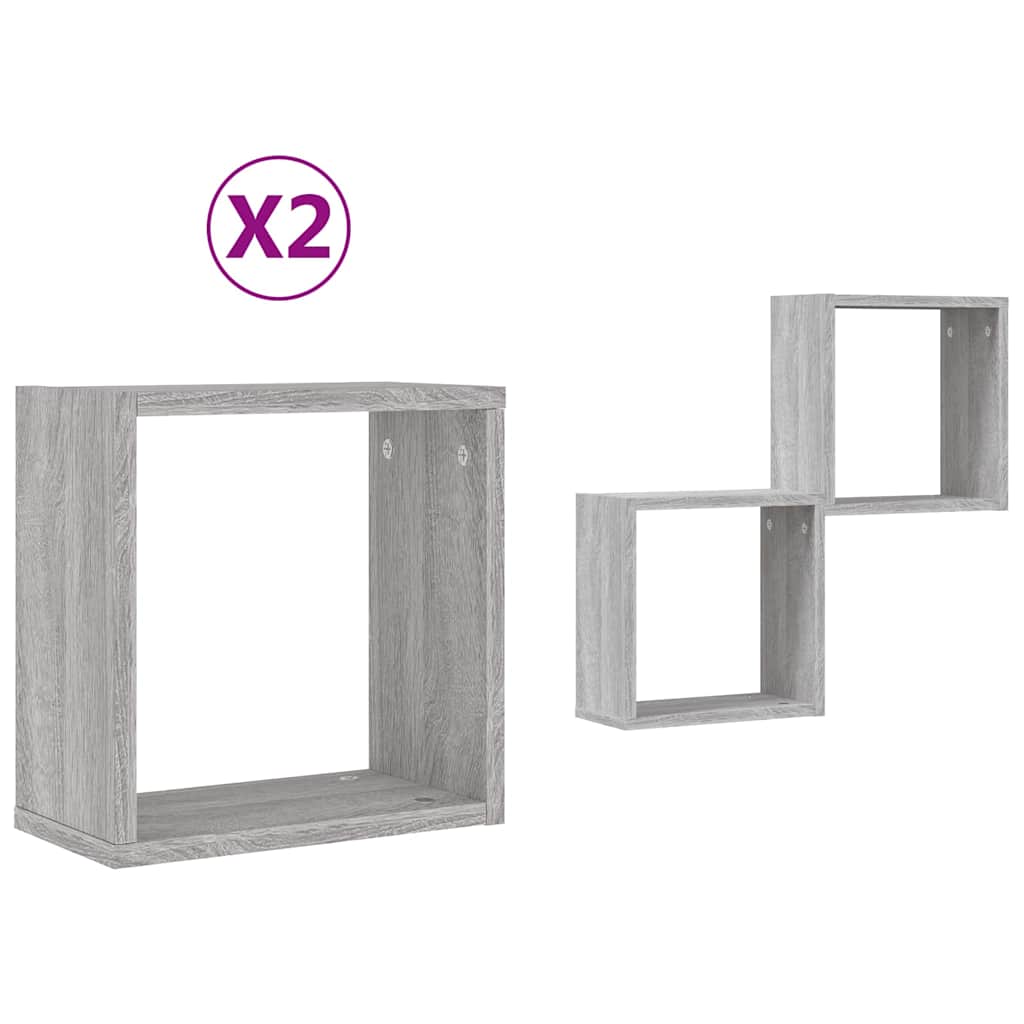 Vidaxl wandrekken kubus 2 st 30x15x30 cm grijs sonoma