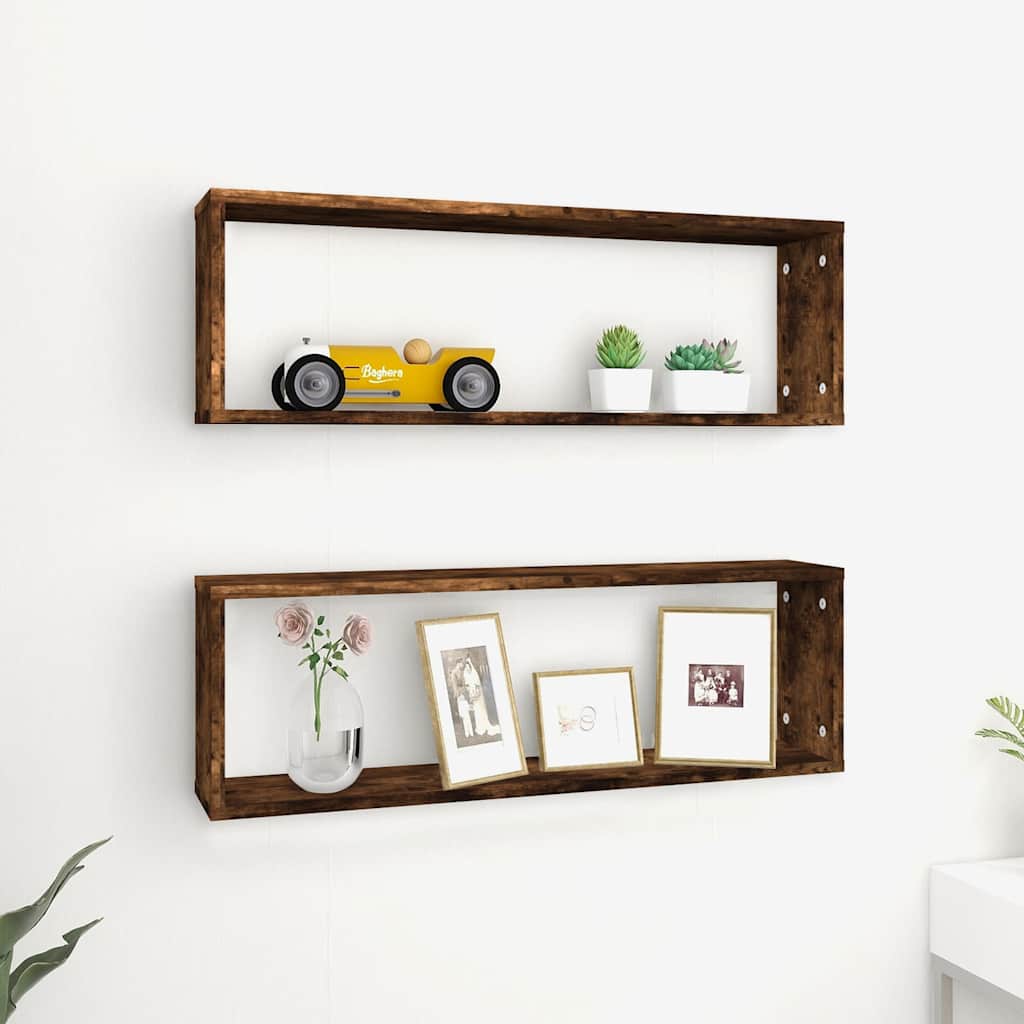 Vidaxl wandschappen kubus 2 st 80x15x26,5 cm hout gerookt eikenkleurig
